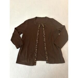 Cardigan 3/4 Sleeve Beaded Rayon/Nylon Brown